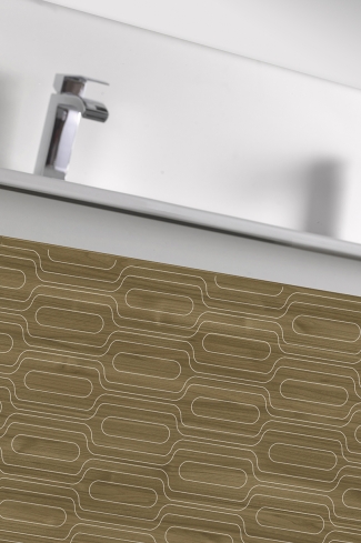 <p>
	Pack formado por mueble de 120 cm realizado en material laminado con frontal decorado mediante técnica láser. Cajón totalmente extraible y cierre soft-closing. Incluye lavabo cerámico de color blanco con dos senos, espejo y foco iluminación LED de 100cm. Fabricado en España.</p>
